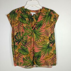 Maison d'Amelie Anthropologie Tropical Palm Floral Boho Resort Top Blouse Sz S